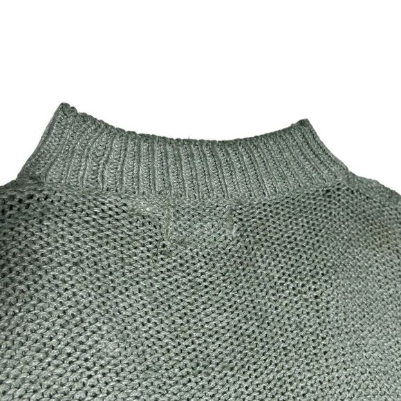 Vintage Shenanigans Knitted by Hand Made Blue Green Knitted Sweater Pink Flowers - Picture 9 of 9